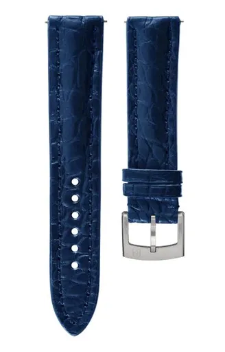 Kožený řemínek Biatec z pravého krokodýla | Modrý - 20 mm - Stříbrná