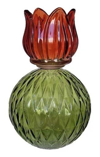 Oranžový skleněný svícen/ váza tulipán Love Tulip - Ø 11*17 cm 314039_oranžová