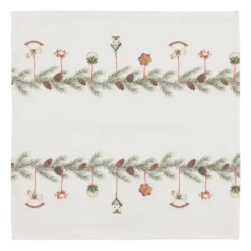 Krémový bavlněný ubrousek s girlandou Aix Christmas - 40*40 cm Chic Antique
