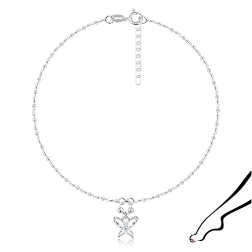 Náramek ze stříbra 925 - kubický zirkonový motýl, kuličky a válečky