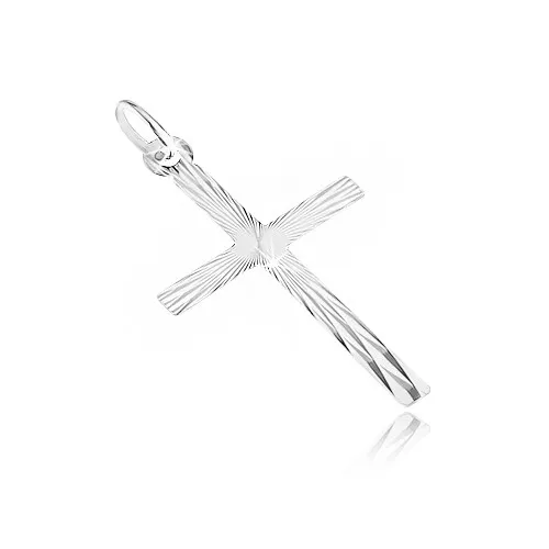 Přívěsek z bílého zlata 14K - křížek s tenkými zrcadlovými ploškami