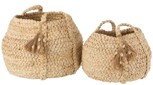 2ks přírodní koše z kukuřičných listů se střapci Maise - Ø40*33/ Ø32*29 cm J-Line by Jolipa
