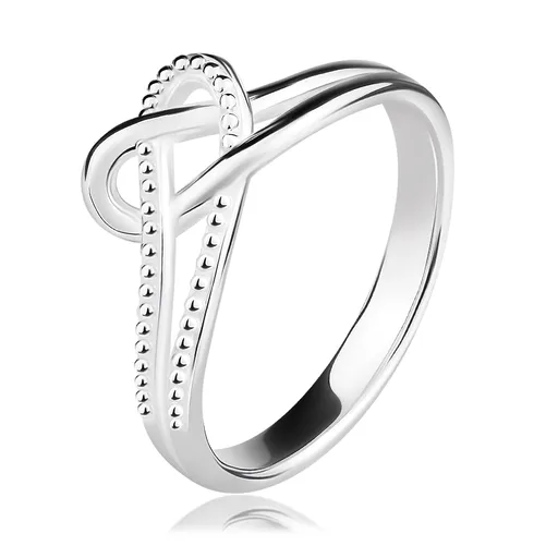 Prsten ze stříbra 925 - srdce z hladké a vroubkované smyčky, dvojité rameno - Velikost: 49