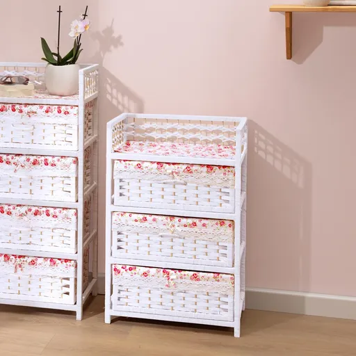 Die moderne Hausfrau Proutěná komoda se 3 košíky Romantic