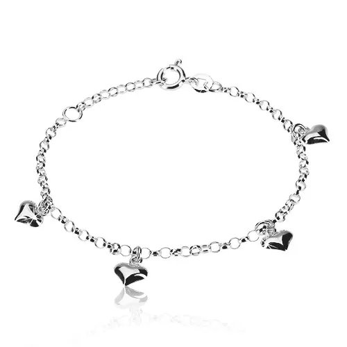 Stříbrný 925 náramek - pravidelná srdíčka, řetízek z kulatých oček