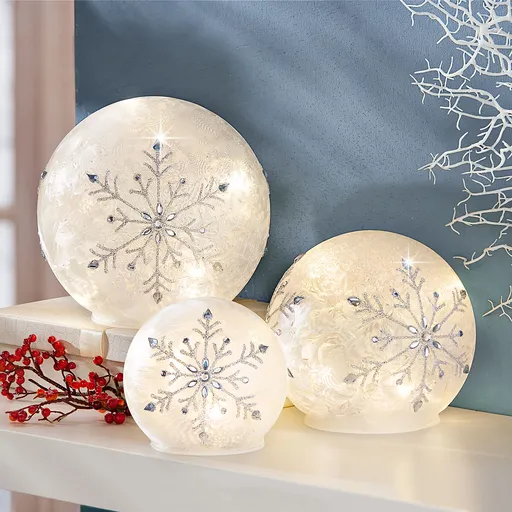 LED Skleněné koule Sněhová vločka, 3 ks