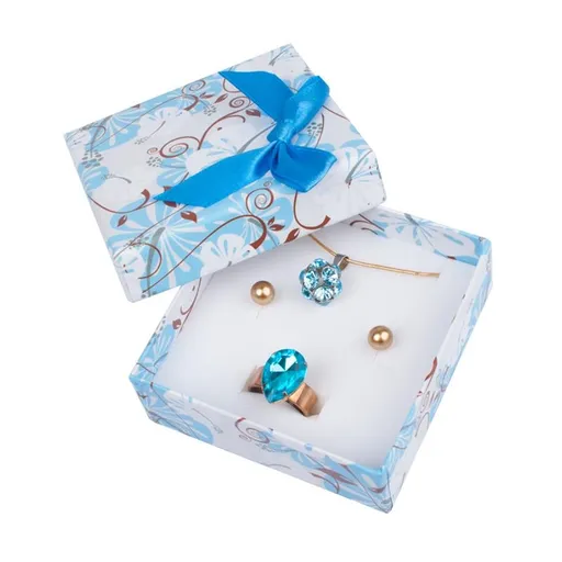 Dárková krabička na šperky - modrobílý květinový vzor