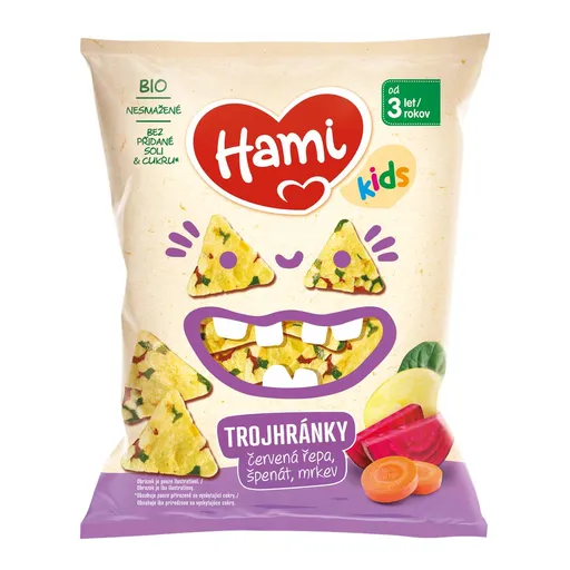 Hami BIO Trojhránky červená řepa, špenát, mrkev 3r+ 30 g