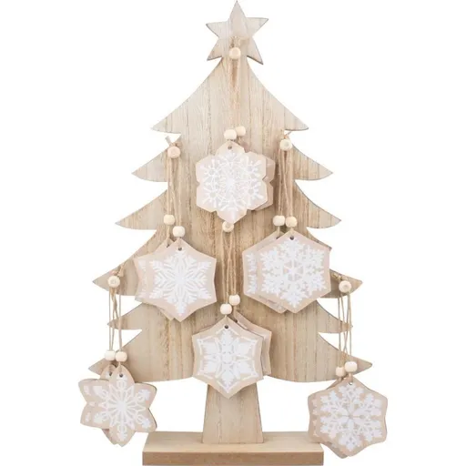 Dřevěný stromek 41 cm s vločkami na zavěšení 6 cm