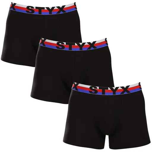 Styx 3PACK pánské boxerky long sportovní guma černé trikolóra (3U1960) M
