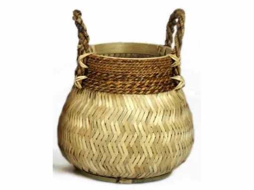 Přírodní bambusový košík s uchy Valen - Ø34*24 cm Van der Leeden