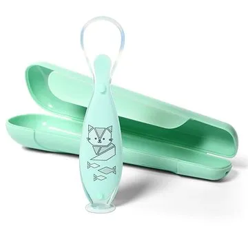 BabyOno dětská silikonová lžička v pouzdře, mátová (5901435409848)