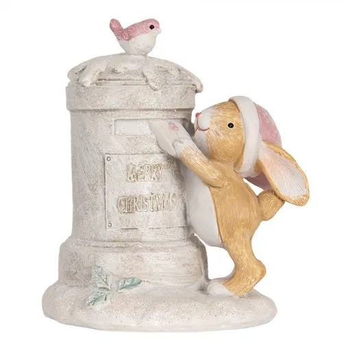 Dekorace králíček u poštovní schránky Merry Christmas - 11*8*11 cm Clayre & Eef