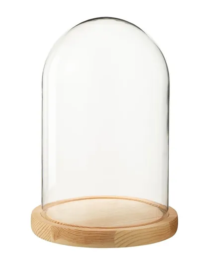 Přírodní dřevěný podnos se skleněným poklopem Bell Jar M - Ø 17,5*26 cm J-Line by Jolipa