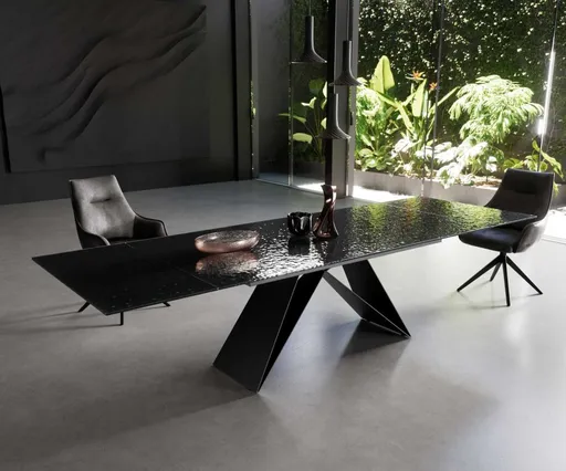 Jídelní stůl Edge 200-300x100 Reliéfní sklo kouřové černé 3D
