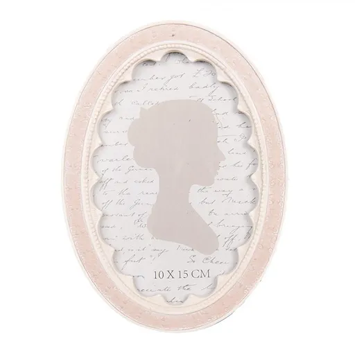Patelově růžový oválný fotorámeček se zdobením - 13*2*18 cm / 10*15 cm Clayre & Eef