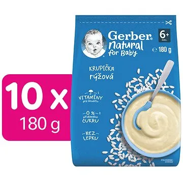 GERBER Natural rýžová krupička 10× 180 g (8445290491077)