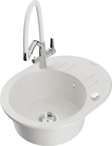 MEXEN/S Kevin granitový dřez 1-miska včetně baterie Duo, bílá 6517-20-671701-02