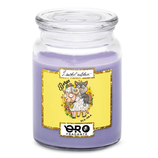 Svíčka Kočičí znamení – beran (Vůně svíčky: Levandule)