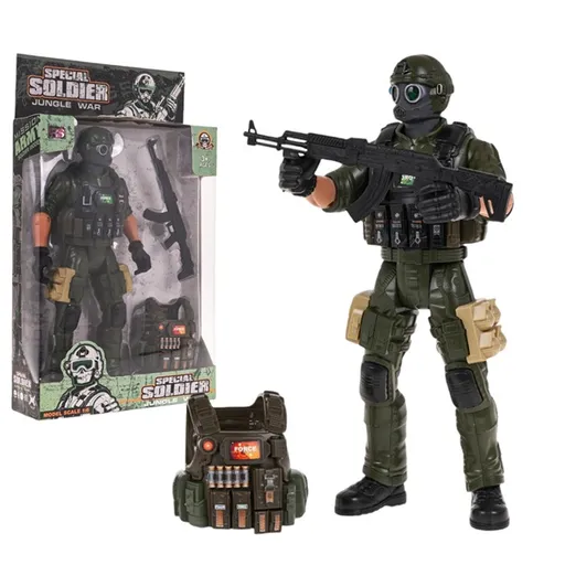 Postava vojáka s vojenskou výbavou