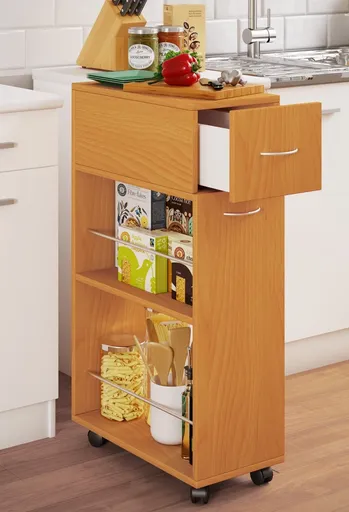 VCM Kuchyňský vozík Tusal se zásuvkou, buk