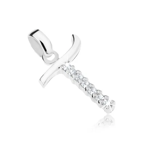 Stříbrný 925 přívěsek, písmeno T s hladkou a zirkonovou linií