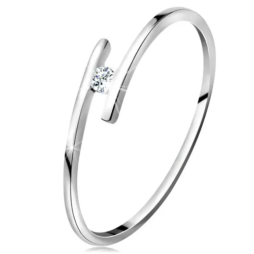 Prsten z bílého 14K zlata - tenká lesklá ramena, blýskavý čirý zirkon - Velikost: 53