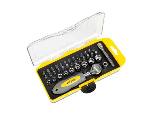 Sada bitů s račnou REBEL RB-1104 38ks - rozbaleno - ulomený kousek plastu na boxu