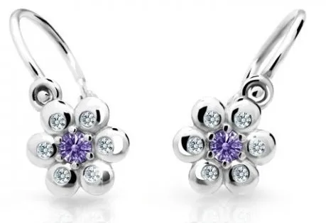 Cutie Jewellery Kytičkové dětské náušnice z bílého zlata C2247-10-X-2 fialová