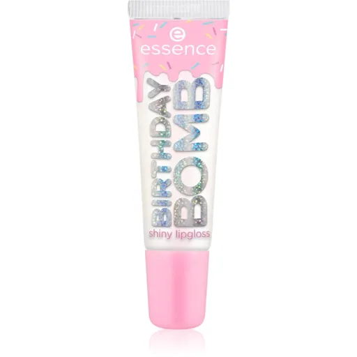 essence Birthday Bomb transparentní lesk na rty pro třpytivý lesk odstín 01 Cake My Day! 10 ml
