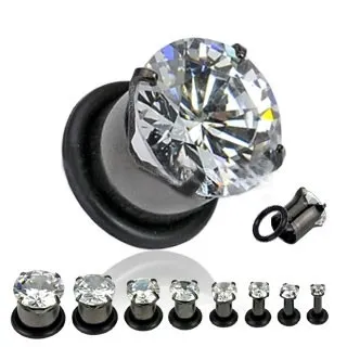 Tunel do ucha z titanu, anodizovaný, s gumičkou a zirkonem - Tloušťka : 10 mm