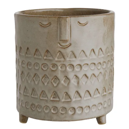 ETHNO Květináč s obličejem 14 cm - sv.hnědá