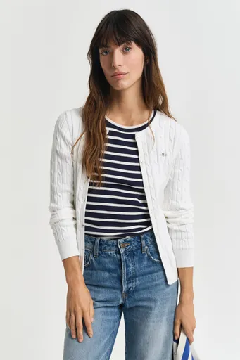 SVETR GANT STRETCH COTTON CABLE CARDIGAN EGGSHELL