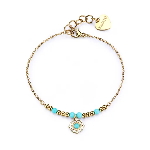 S'Agapõ Dámský pozlacený náramek s tyrkysem Boží oko Witch SWH12
