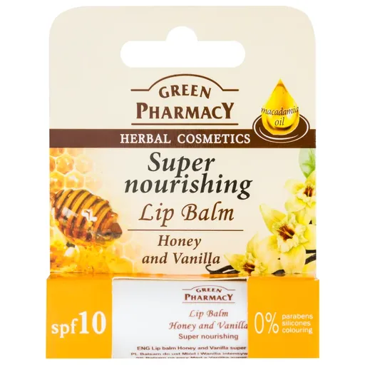 Green Pharmacy Honey Lip Balm výživný balzám na rty SPF 10 bez silikonů, parabenů a barviv 3.6 g