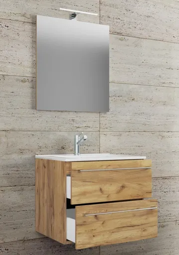 VCM 3dílná umyvadlová skříňka Badinos 2 zásuvky 60 cm se zrcadlem, dub medový