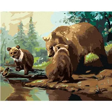 Zuty - Malování podle čísel - MEDVĚD S MEDVÍĎATY U ŘEKY (D. RUSTY RUST), 80x100 cm, vypnuté plátno n (HRAmmb03545nad)