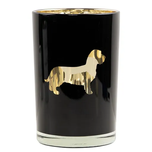 Černý skleněný svícen s jezevčíky Dachshund  L - Ø 12*18 cm Mars & More