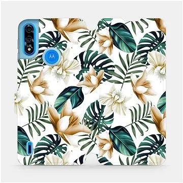 Flipové pouzdro na mobil Motorola Moto E7 Power - MC07P Zlatavé květy a zelené listy (5903516684991)