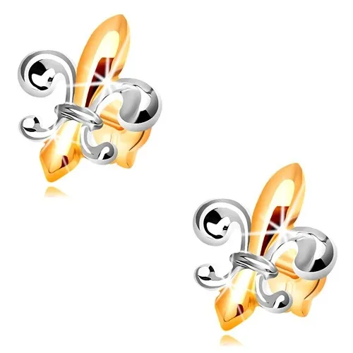 Náušnice ze zlata 14K - dvoubarevný symbol Fleur de Lis