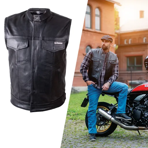 Kožená moto vesta W-TEC Delasola černá XL