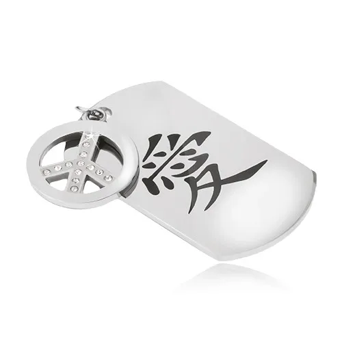 Ocelový přívěsek, známka s čínským symbolem lásky, znak míru