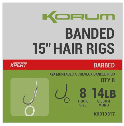 Korum Hotové návazce Banded Hair Rigs 15" 8ks,Korum Hotové návazce Banded Hair Rigs 15" 8ks