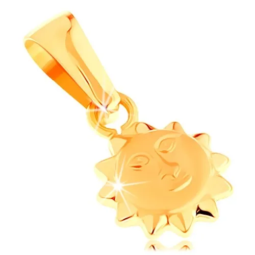 Přívěsek ve žlutém 14K zlatě - lesklé vypouklé slunce s matnou tváří