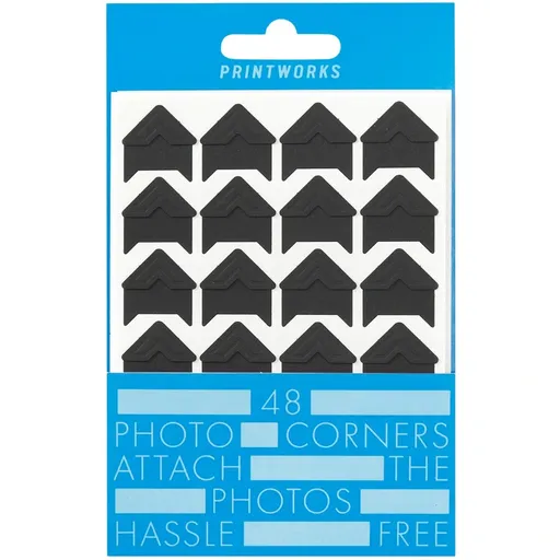 Rohy na fotky, sada 48 ks, samolepící, černá, papír, Printworks