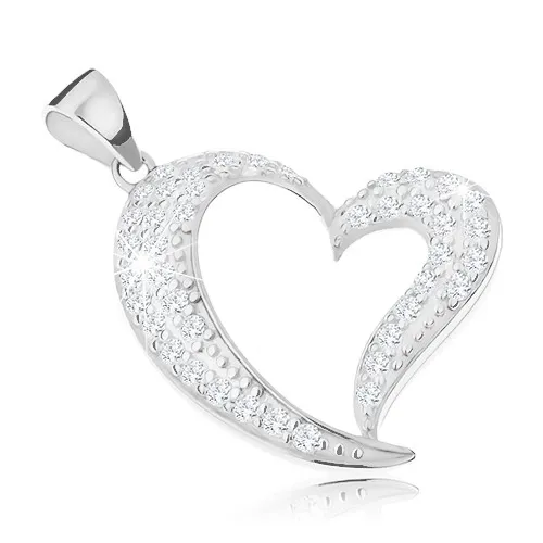 Stříbrný přívěsek 925, asymetrická kontura srdce zdobená čirými zirkony