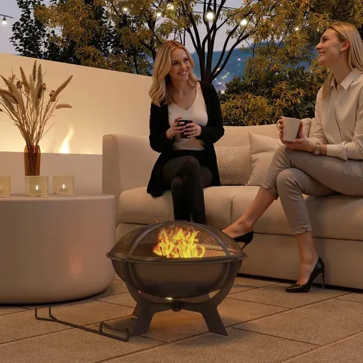 Outsunny Kulaté ohniště se síťovým poklopem, Ø 54 cm