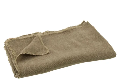 Olivový lněný pléd / přehoz s třásňovitým lemem - 150*200 cm J-Line by Jolipa
