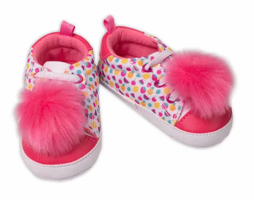 YO ! Kojenecké capáčky, botičky Girl s chlupáčkovou bambulkou, růžové 9/15 m