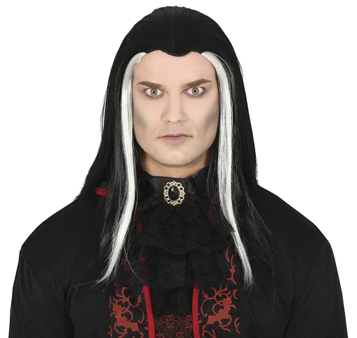 Guirca Černá vampýrská paruka s bílými pramínky